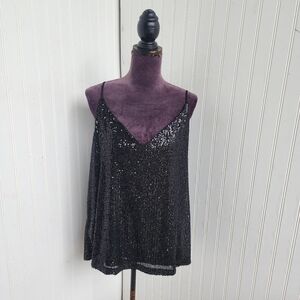 Calvin Klein Tops Womens Black Sequin V-Neck Sleeveless Camisole Top XL